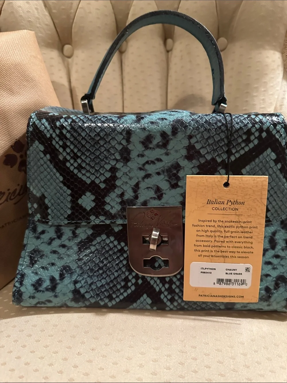 Patricia Nash Teal Python-Print Top Handle Satchel with Matching Wallet